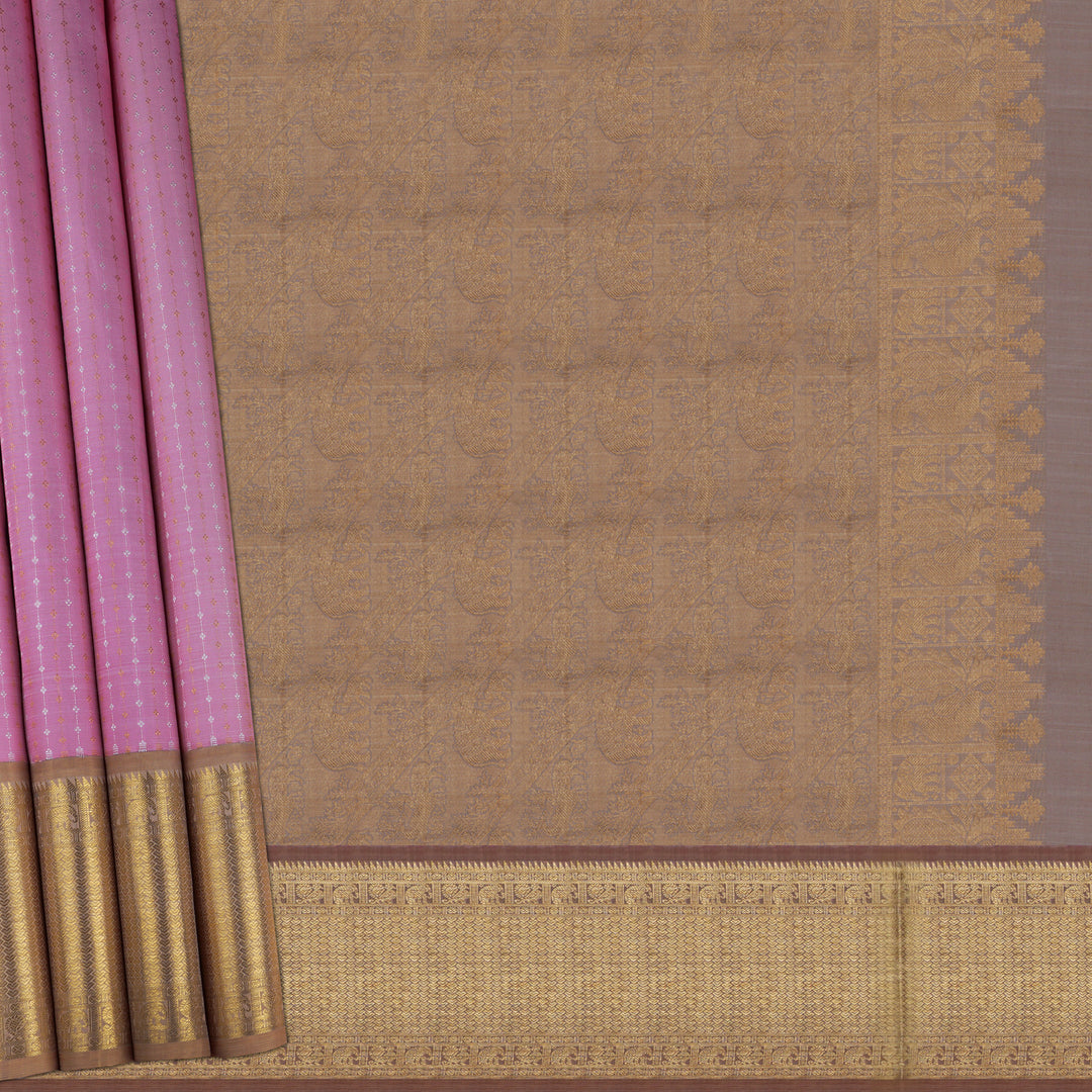 Handwoven Pink with Beige Kanjivaram Silk Saree - 1885T008680DSC