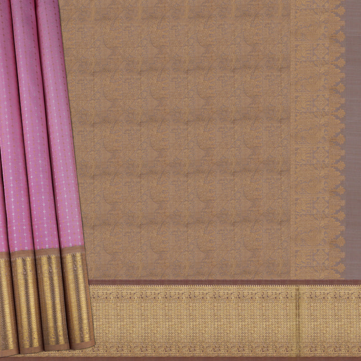 Handwoven Pink with Beige Kanjivaram Silk Saree - 1885T008680DSC