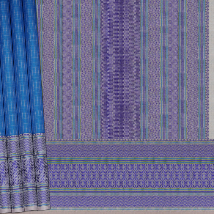 Handwoven Blue with Off-white Kanjivaram Silk Saree - 2388T009662DSC
