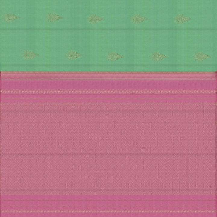 Handwoven Green with Pink Kanjivaram Silk Saree - 2394T010779DSC