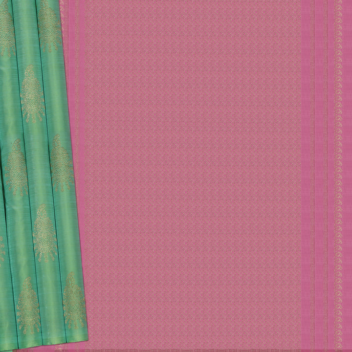 Handwoven Green with Pink Kanjivaram Silk Saree - 2394T010779DSC