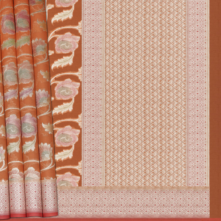 Handwoven Orange Banarasi Khaddi georgette Silk Saree - 2404N019201DSC