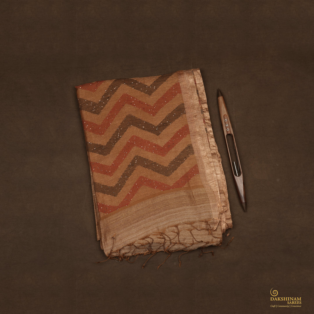Handwoven Beige Brown Matka Silk Saree - 2408N027923DSC