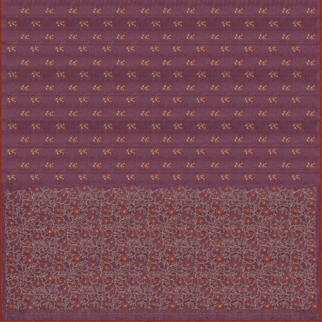 Handwoven Lavender with Orange Embroidered Tussar Silk Saree - 2407T007246DSC