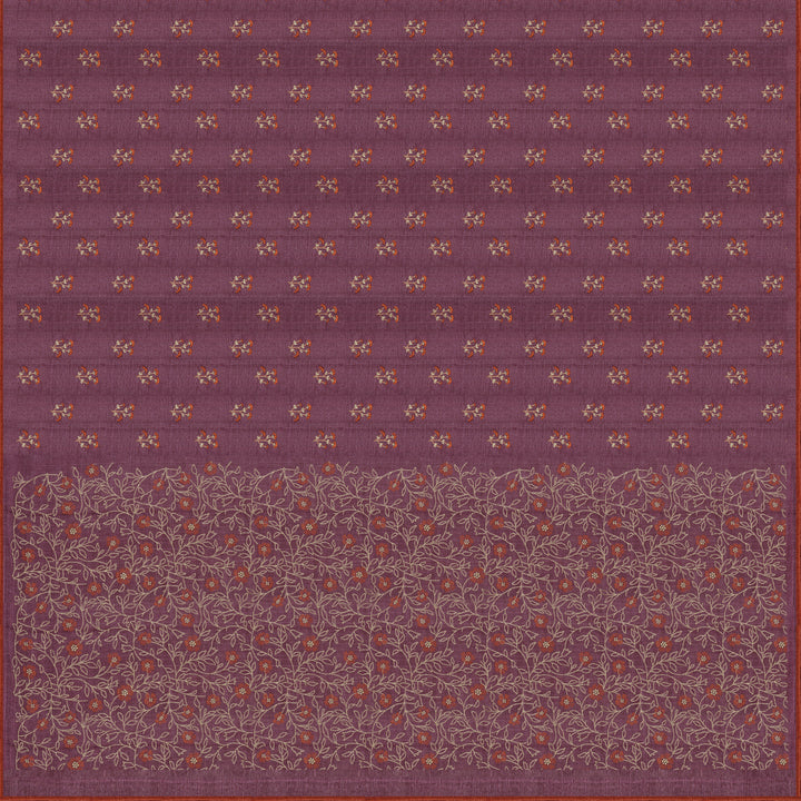 Handwoven Lavender with Orange Embroidered Tussar Silk Saree - 2407T007246DSC