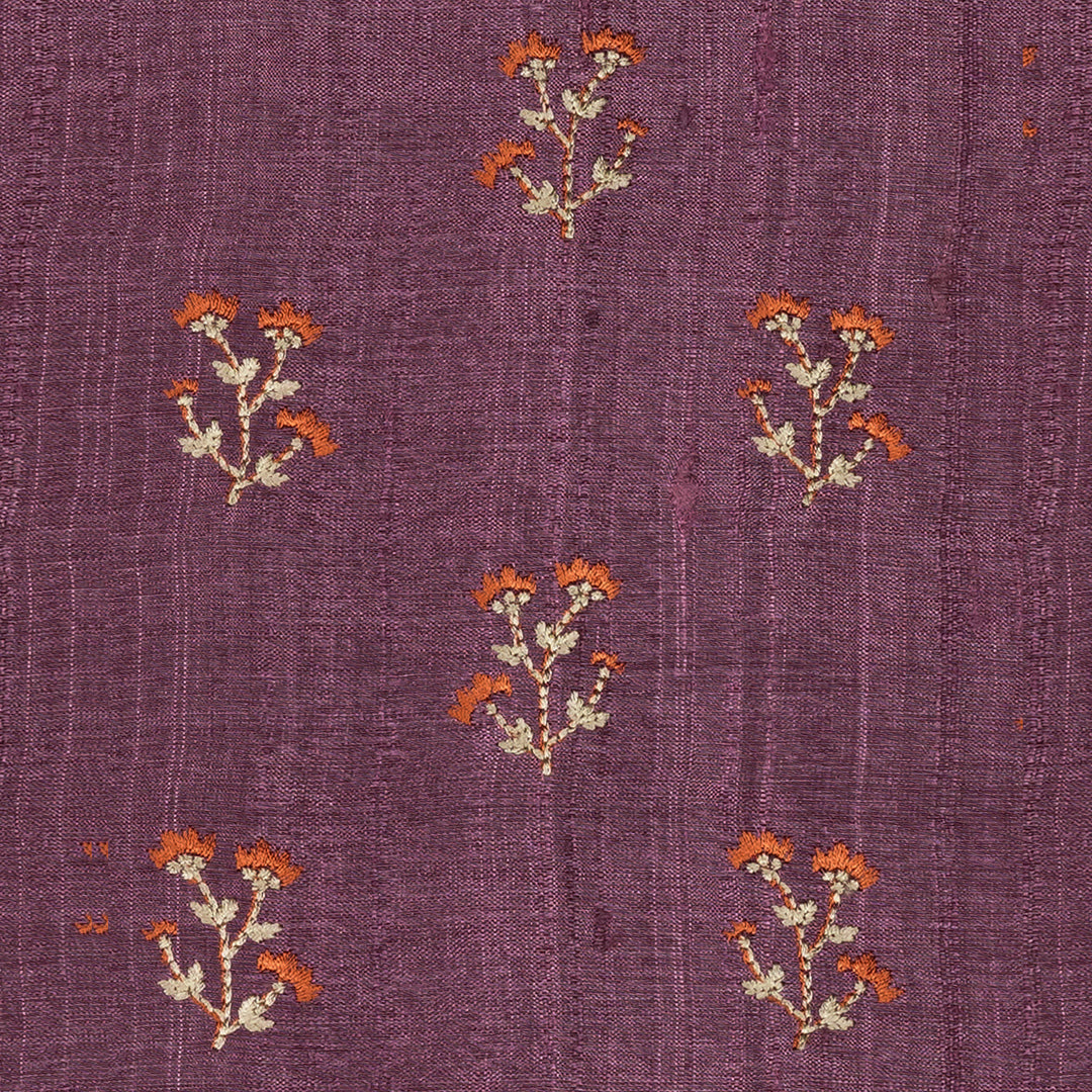 Handwoven Lavender with Orange Embroidered Tussar Silk Saree - 2407T007246DSC