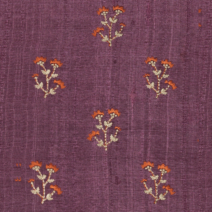 Handwoven Lavender with Orange Embroidered Tussar Silk Saree - 2407T007246DSC