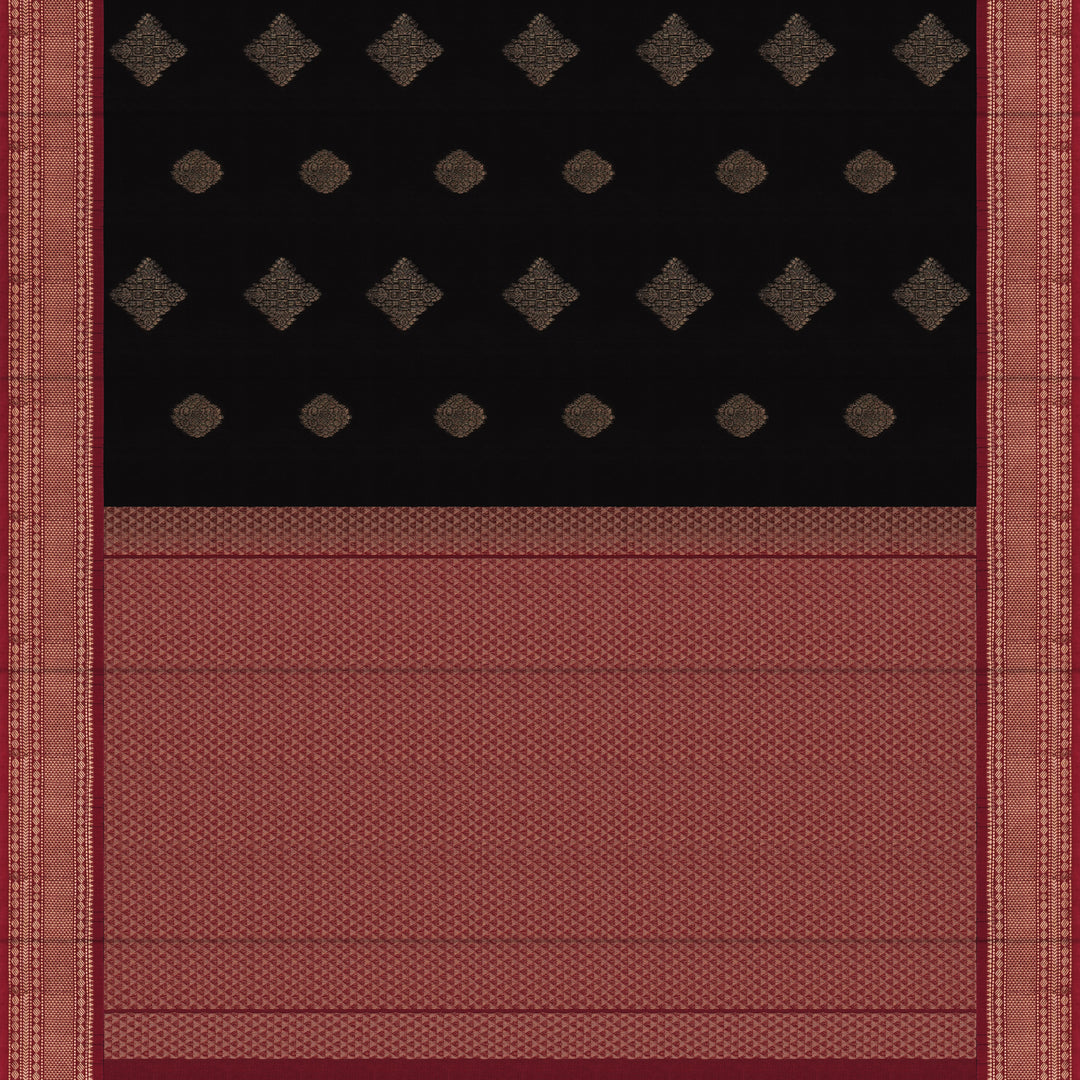 Handwoven Black with Maroon Silk Cotton Saree - 2432T011207DSC