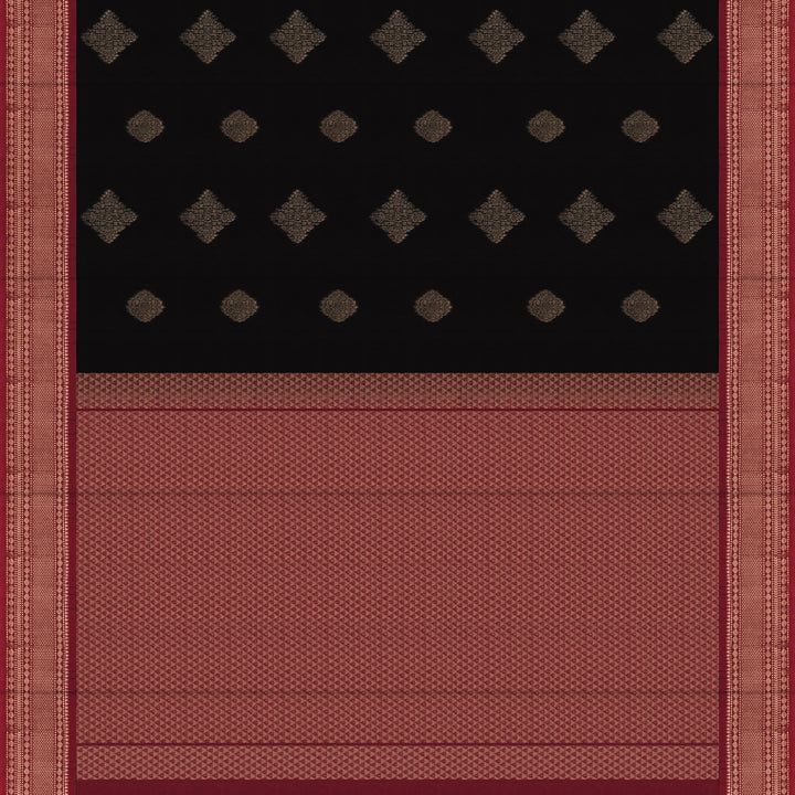 Handwoven Black with Maroon Silk Cotton Saree - 2432T011207DSC