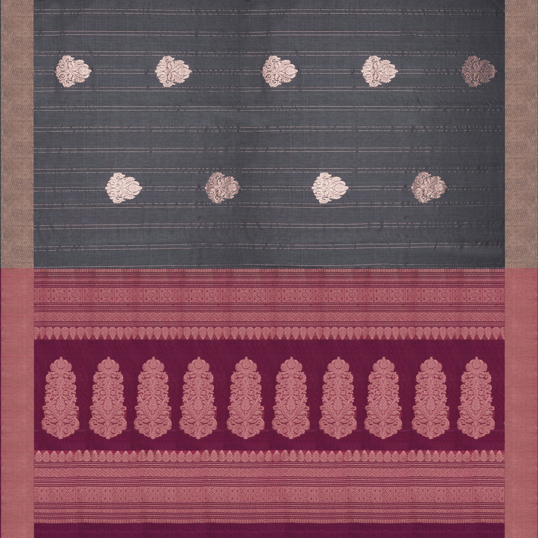 Handwoven Grey with Magenta Silk Cotton Saree - 2435T011304DSC