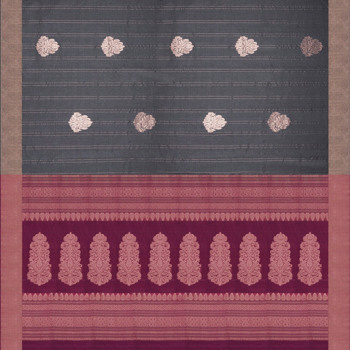 Handwoven Grey with Magenta Silk Cotton Saree - 2435T011304DSC