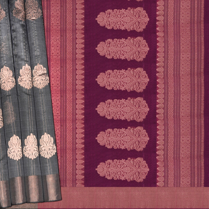 Handwoven Grey with Magenta Silk Cotton Saree - 2435T011304DSC