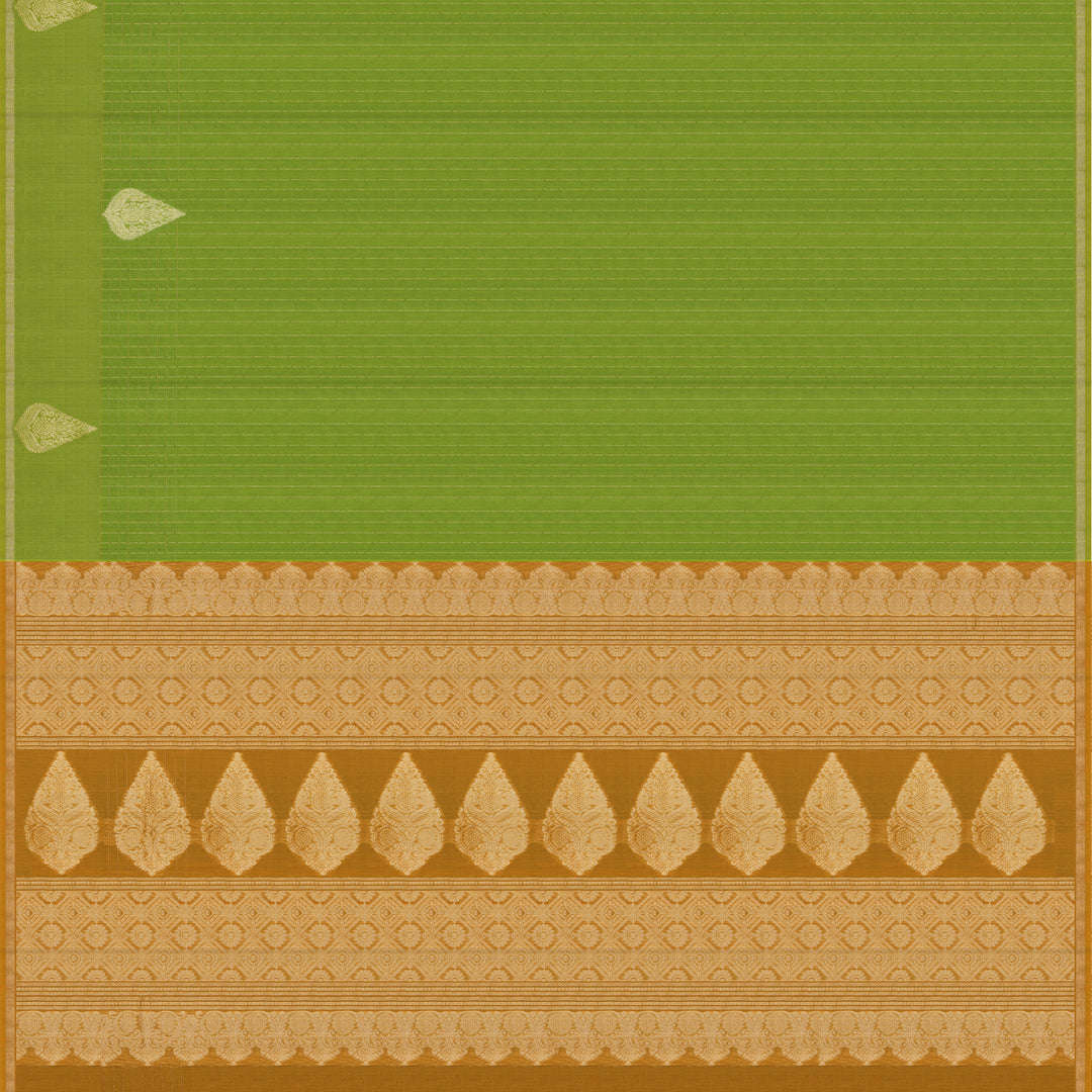 Handwoven Green with Orange Silk Cotton Saree - 2431T011306DSC