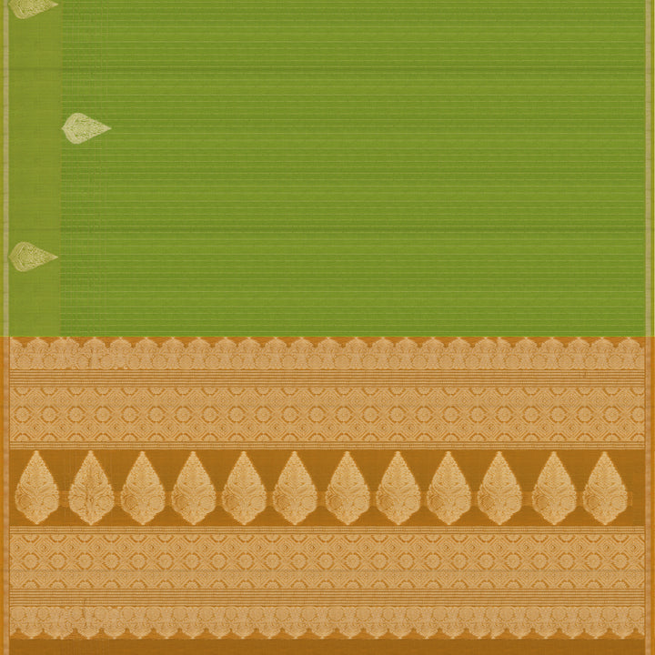 Handwoven Green with Orange Silk Cotton Saree - 2431T011306DSC