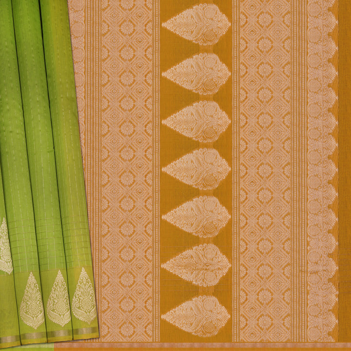 Handwoven Green with Orange Silk Cotton Saree - 2431T011306DSC