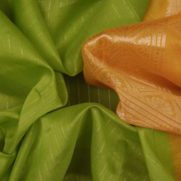 Handwoven Green with Orange Silk Cotton Saree - 2431T011306DSC