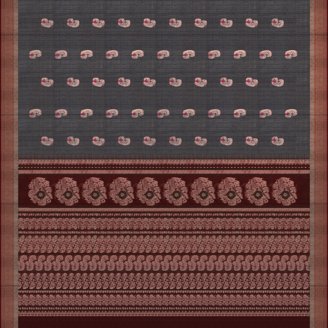 Handwoven Grey with Maroon Silk Cotton Saree - 2433T011297DSC