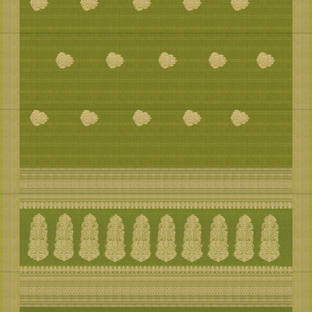 Handwoven Green Silk Cotton Saree - 2430T011301DSC