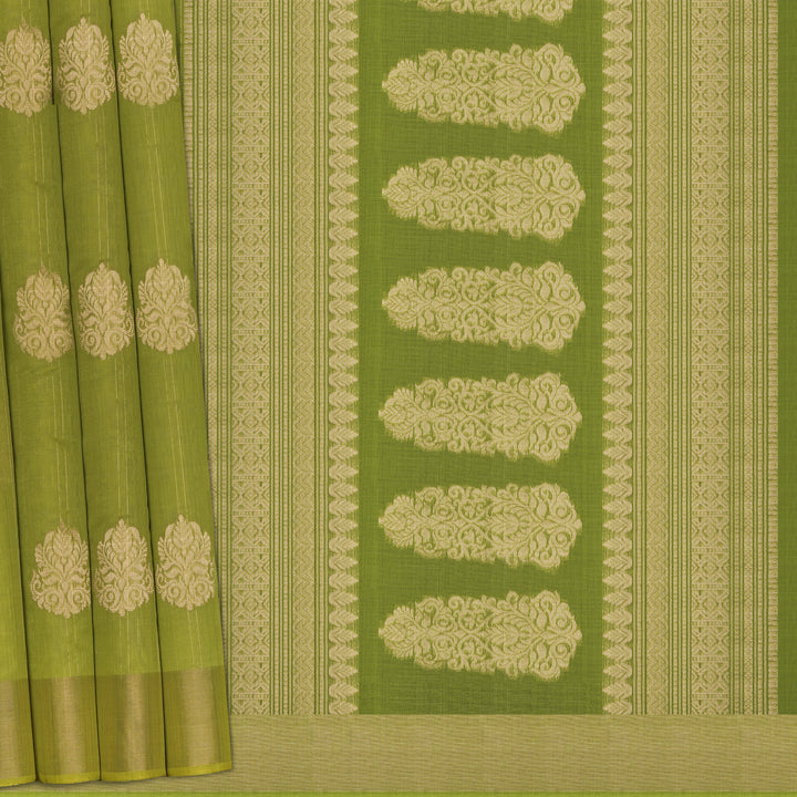 Handwoven Green Silk Cotton Saree - 2430T011301DSC