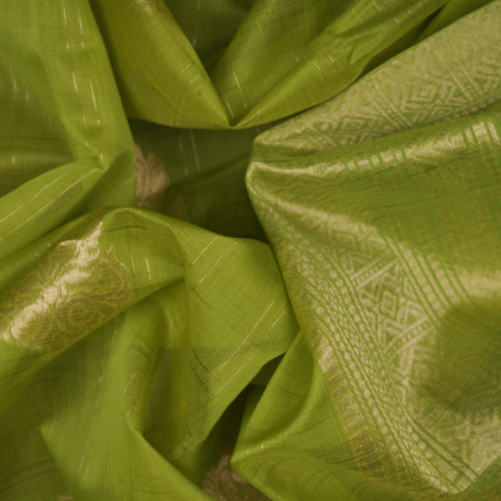 Handwoven Green Silk Cotton Saree - 2430T011301DSC