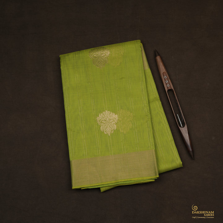 Handwoven Green Silk Cotton Saree - 2430T011301DSC