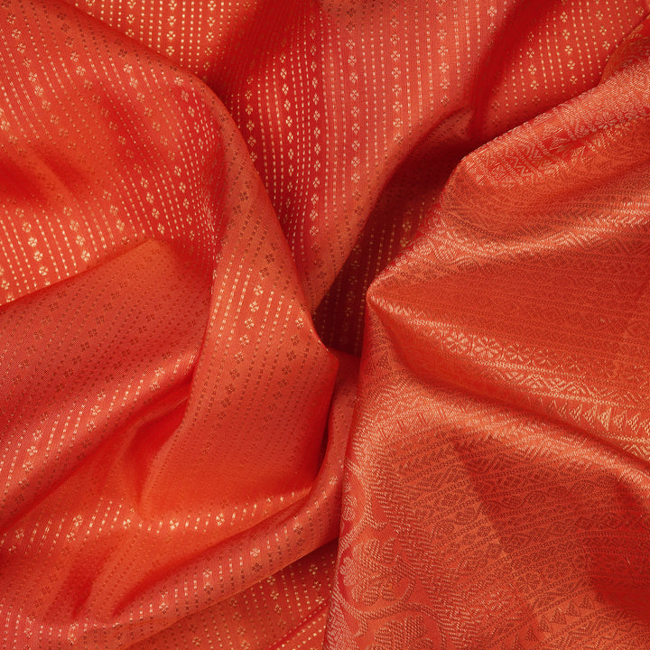 Handwoven Orange Kanjivaram Silk Saree - 2450T012297DSC