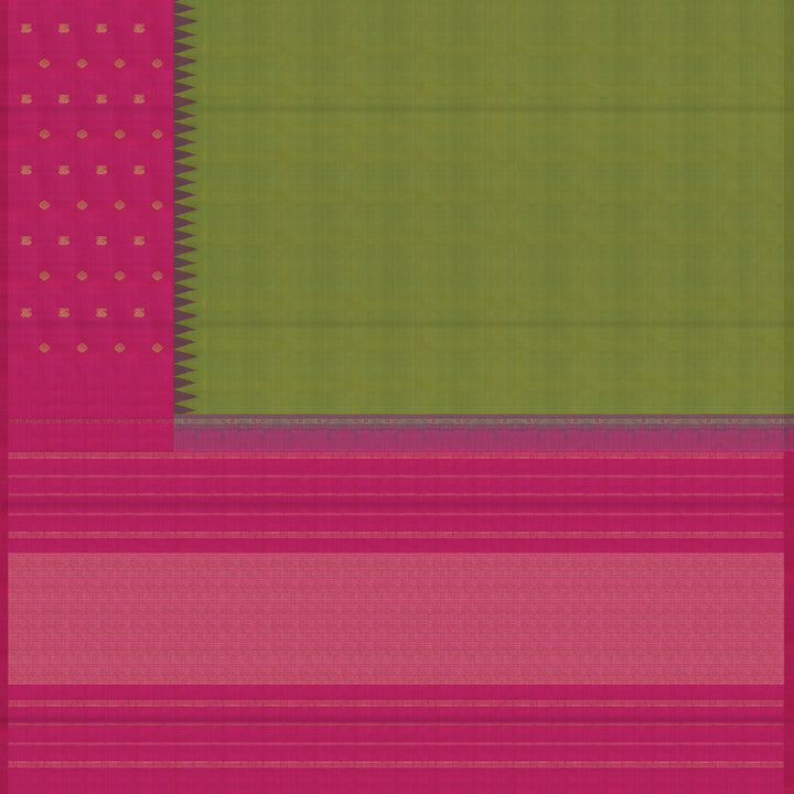 Handwoven Green with Pink Kanjivaram Silk Saree - 2454T012298DSC