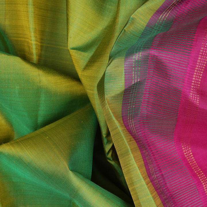 Handwoven Green with Pink Kanjivaram Silk Saree - 2454T012298DSC