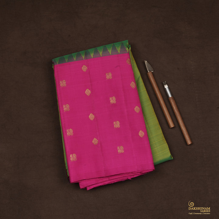 Handwoven Green with Pink Kanjivaram Silk Saree - 2454T012298DSC