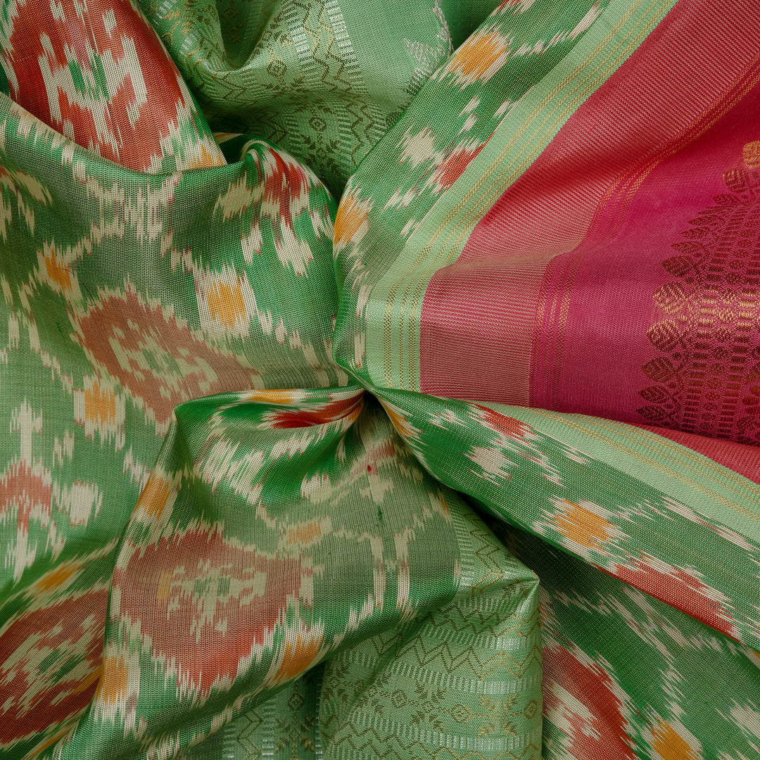 Handwoven Green with Pink Kanjivaram Silk Saree - 2475T012316DSC