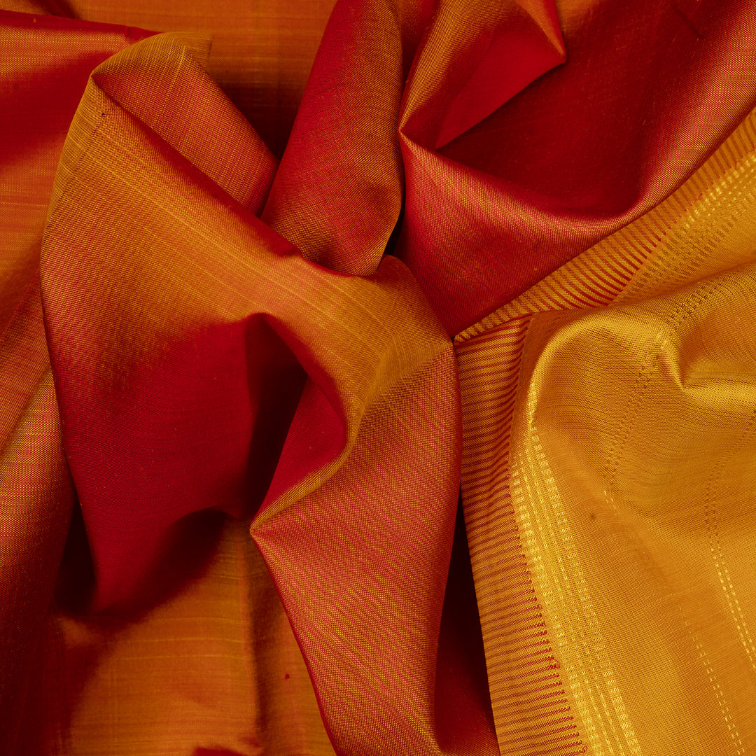 Handwoven Orange with Yellow Kanjivaram Silk Saree - 2483T012288DSC