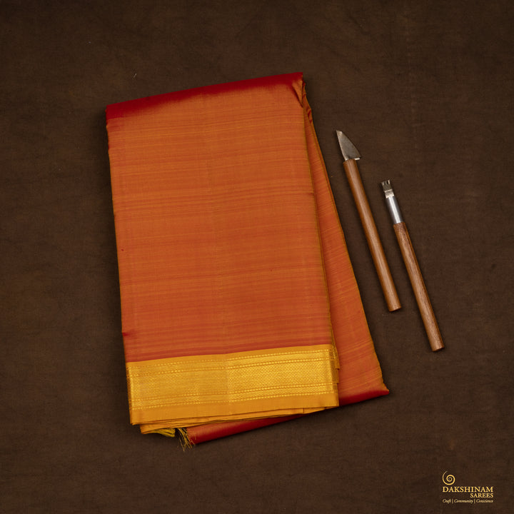 Handwoven Orange with Yellow Kanjivaram Silk Saree - 2483T012288DSC