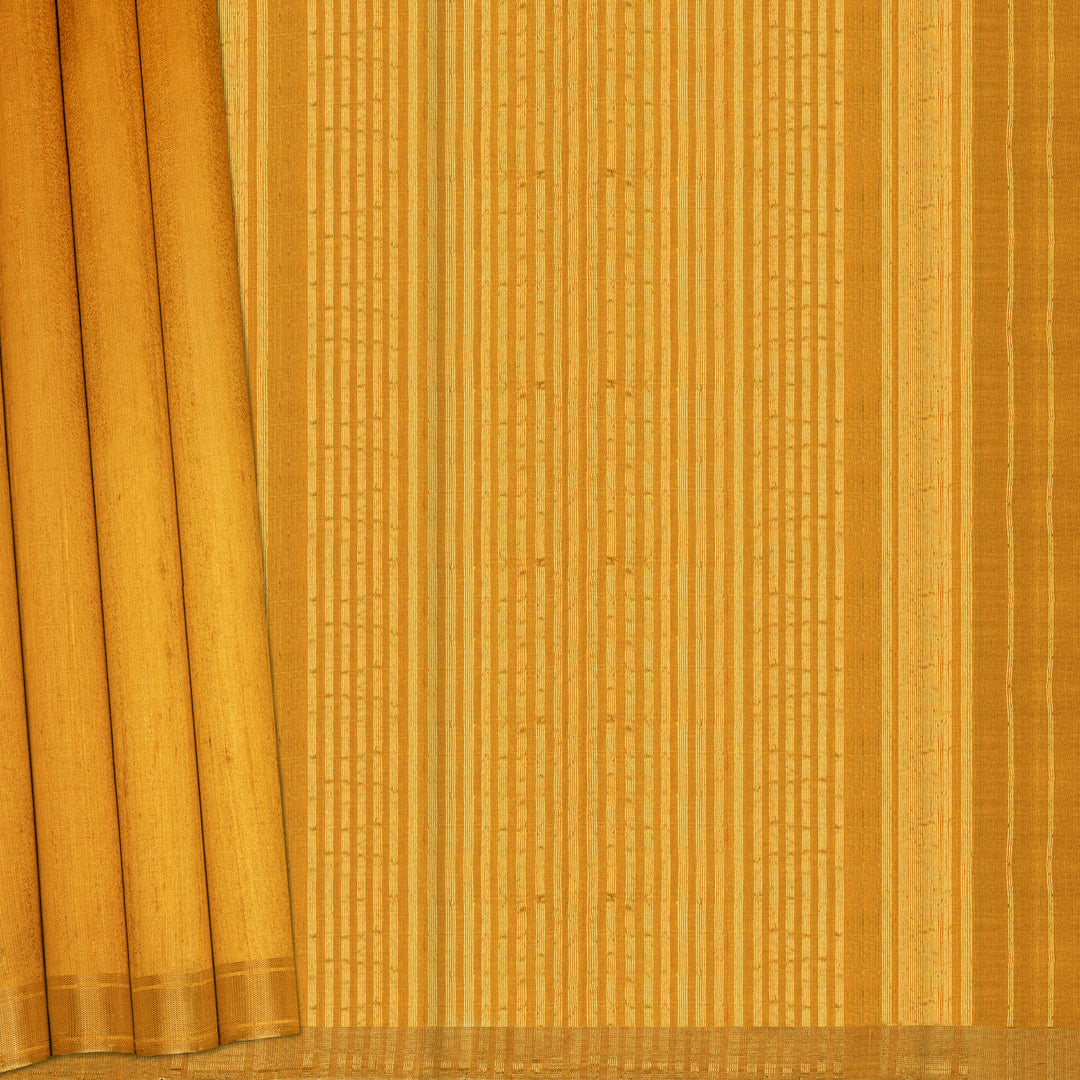 Pleats/body handwoven Yellow Dupion Soft Silk Saree