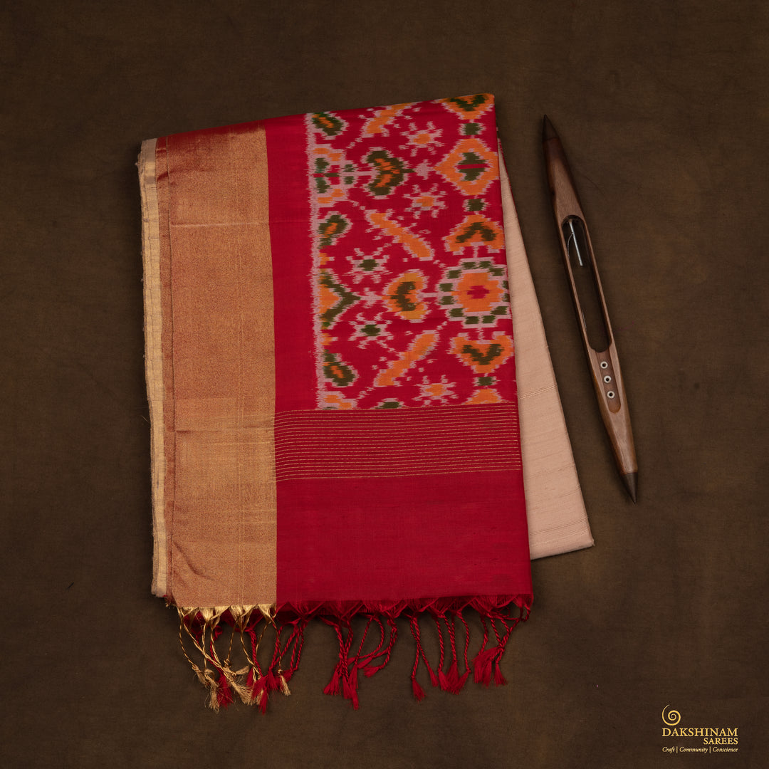 Handwoven Pink with Multicolours Dupion Soft Silk Saree - 2507T012520DSC