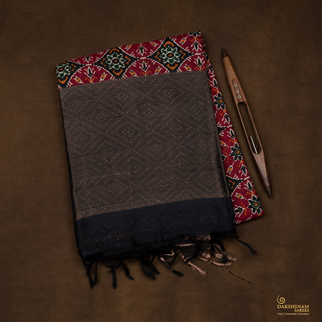 Handwoven Multicolour with Black Tussar Silk Saree - 2556T012510DSS