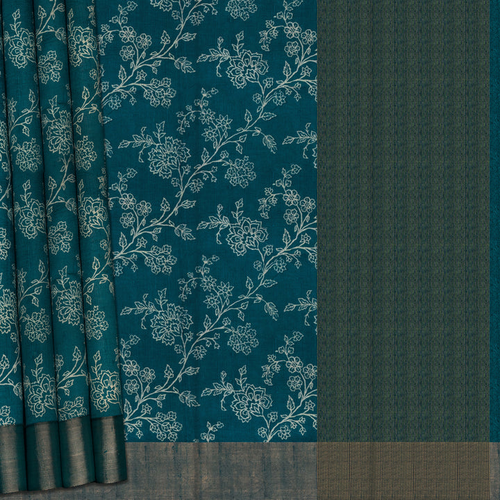 Handwoven Blue Tussar Silk Saree - 2555T012508DSS