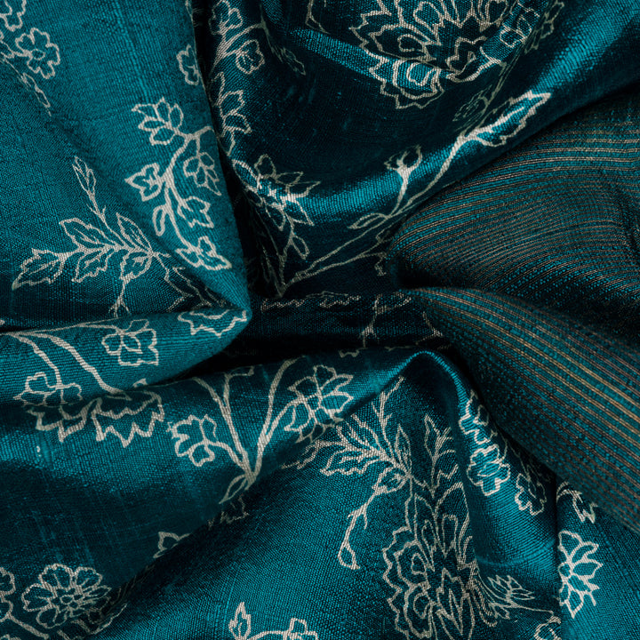 Handwoven Blue Tussar Silk Saree - 2555T012508DSS
