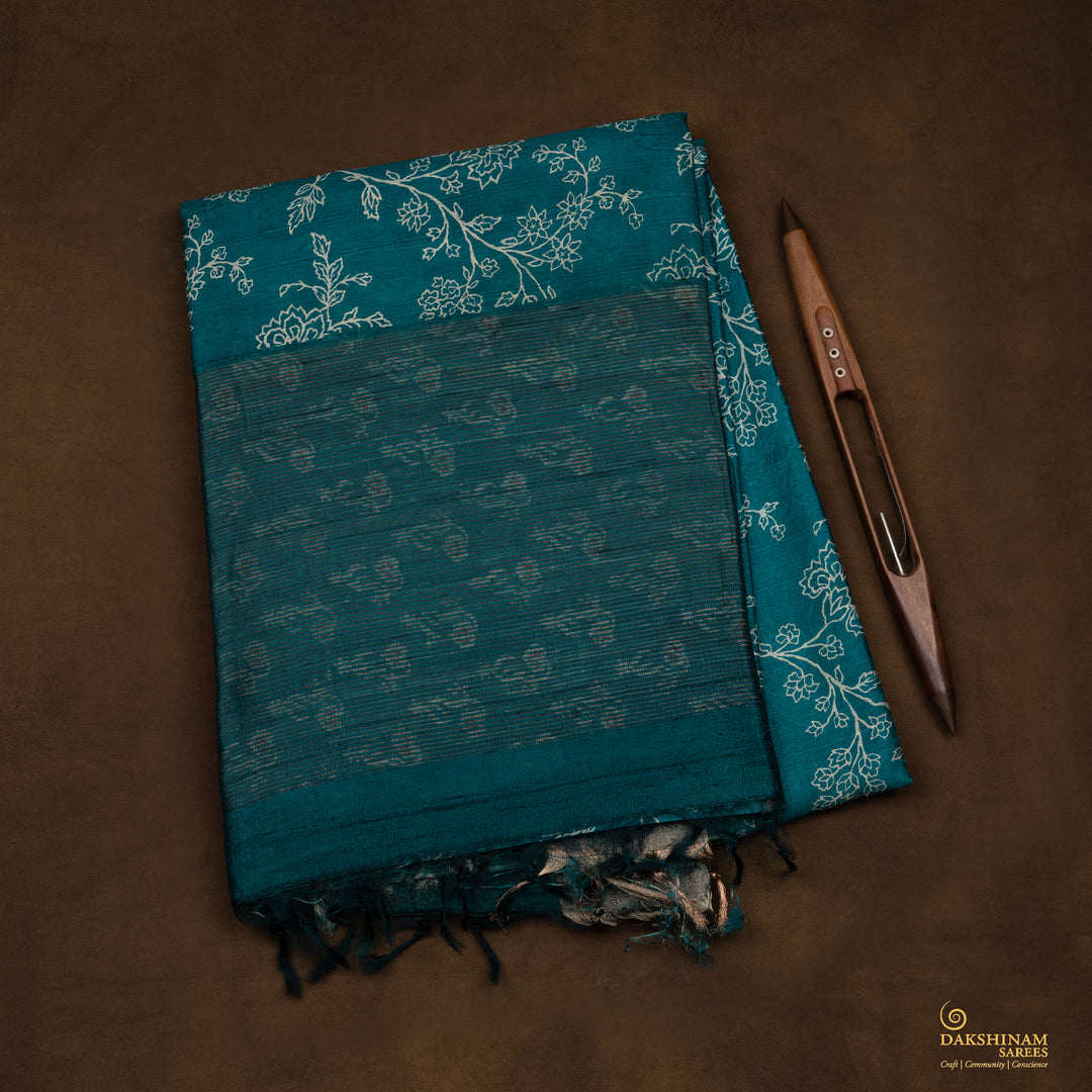 Handwoven Blue Tussar Silk Saree - 2555T012508DSS