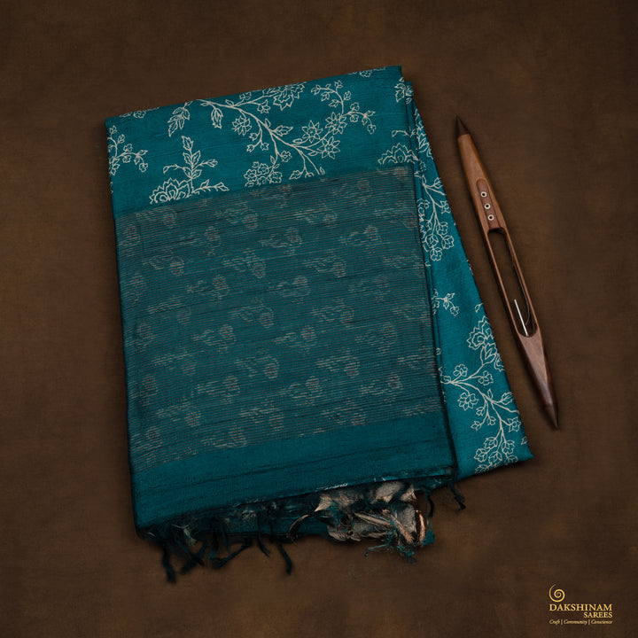 Handwoven Blue Tussar Silk Saree - 2555T012508DSS