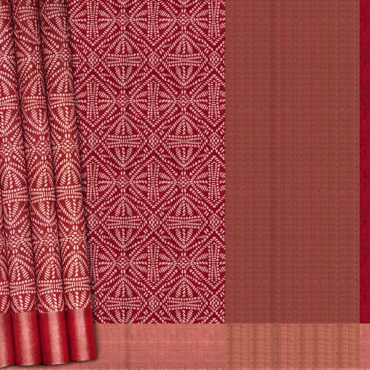 Handwoven Red Tussar Silk Saree - 2554T012505DSC