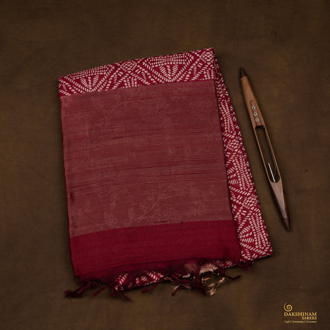 Handwoven Red Tussar Silk Saree - 2554T012505DSC