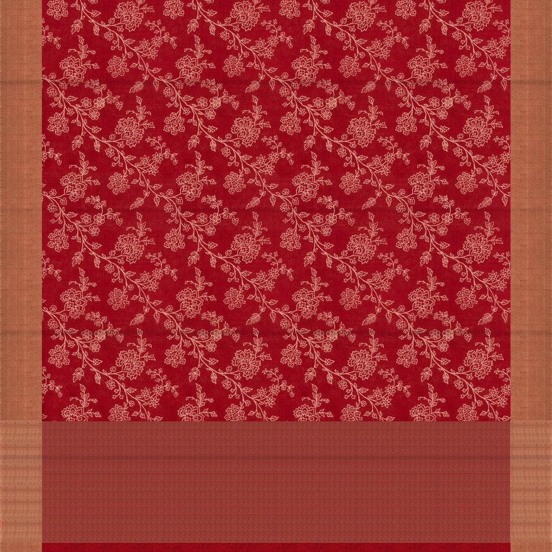 Handwoven Red Printed Tussar Silk Saree - 2588T012504DSS