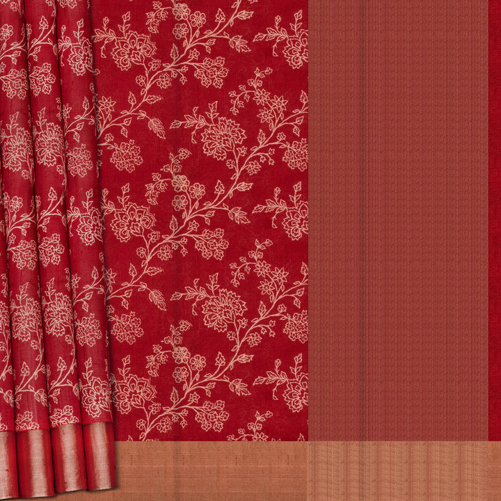 Handwoven Red Printed Tussar Silk Saree - 2588T012504DSS
