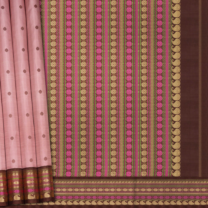 Handwoven Pink with Brown Kanjivaram silk Saree - 2654T011385DSC