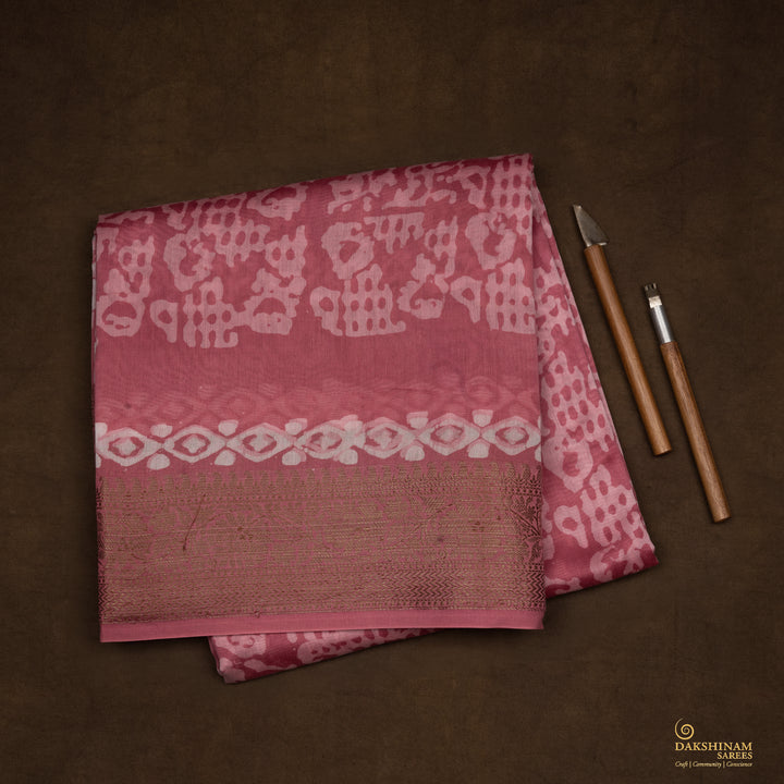 Handwoven Pink Chanderi Silk Saree - 2552T012681DSC