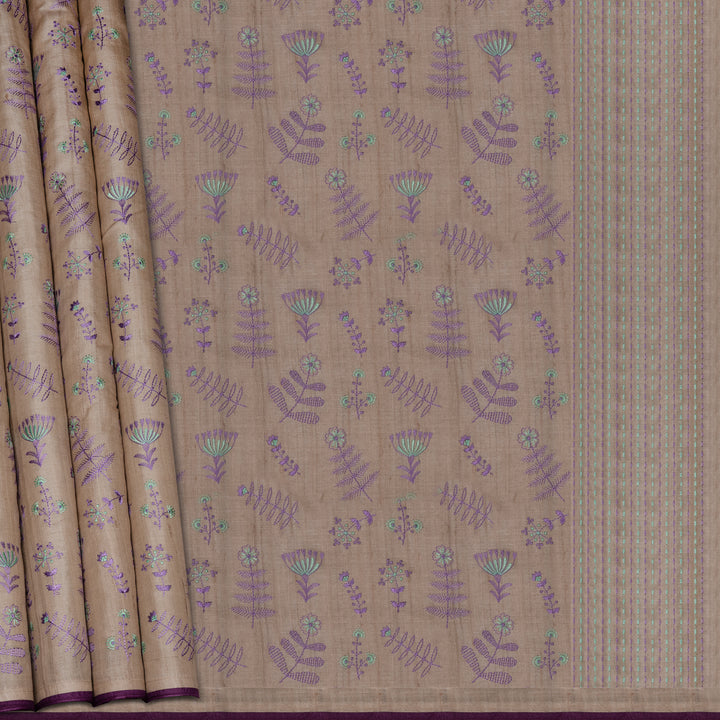 Handwoven Cream Tussar Silk Saree - 2574N030047DSC