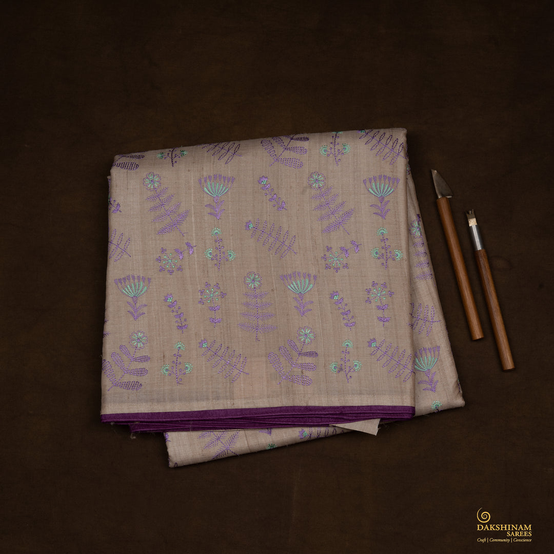 Handwoven Cream Tussar Silk Saree - 2574N030047DSC
