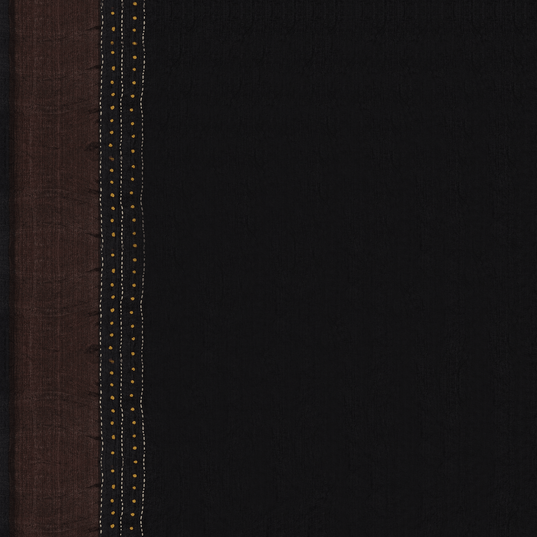 Handwoven Beige with Black Tussar Silk Saree - 2575N032528DSC