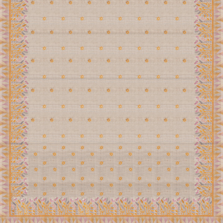 Handwoven Beige Embroidered Tussar Silk Saree - 2544T012659DSC