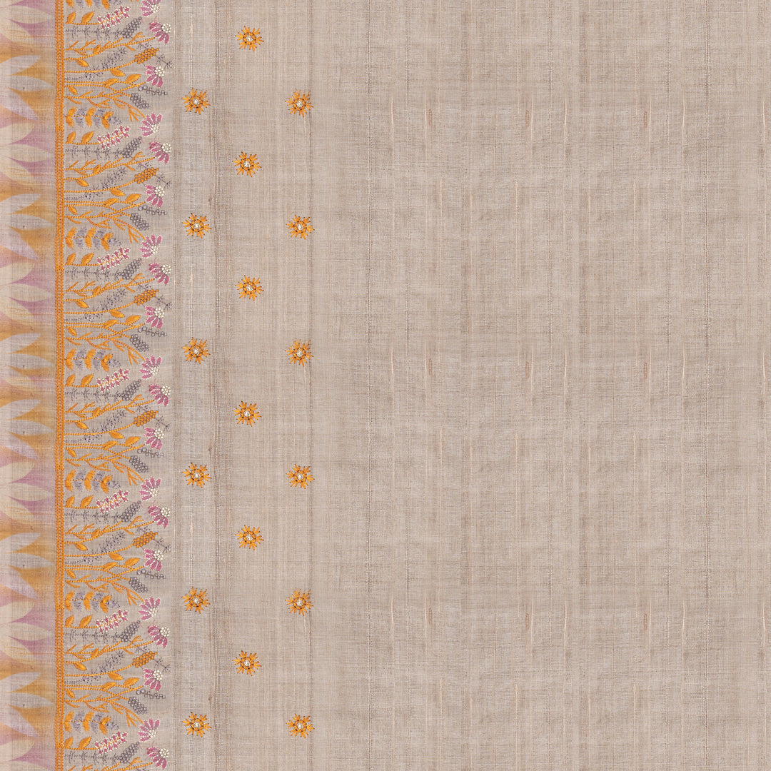 Handwoven Beige Embroidered Tussar Silk Saree - 2544T012659DSC